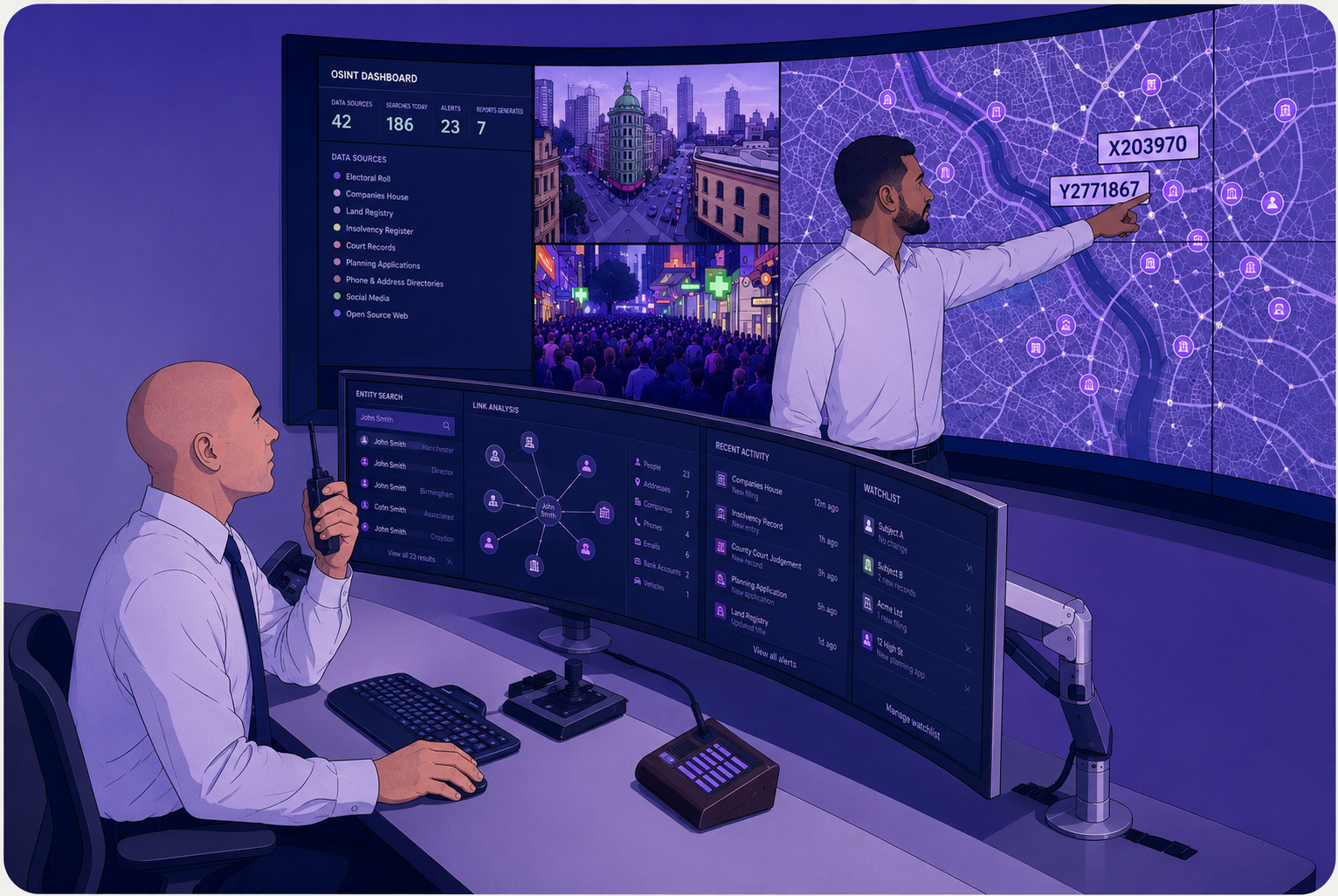 Cybersecurity operations centre investigating a digital threat using connected intelligence