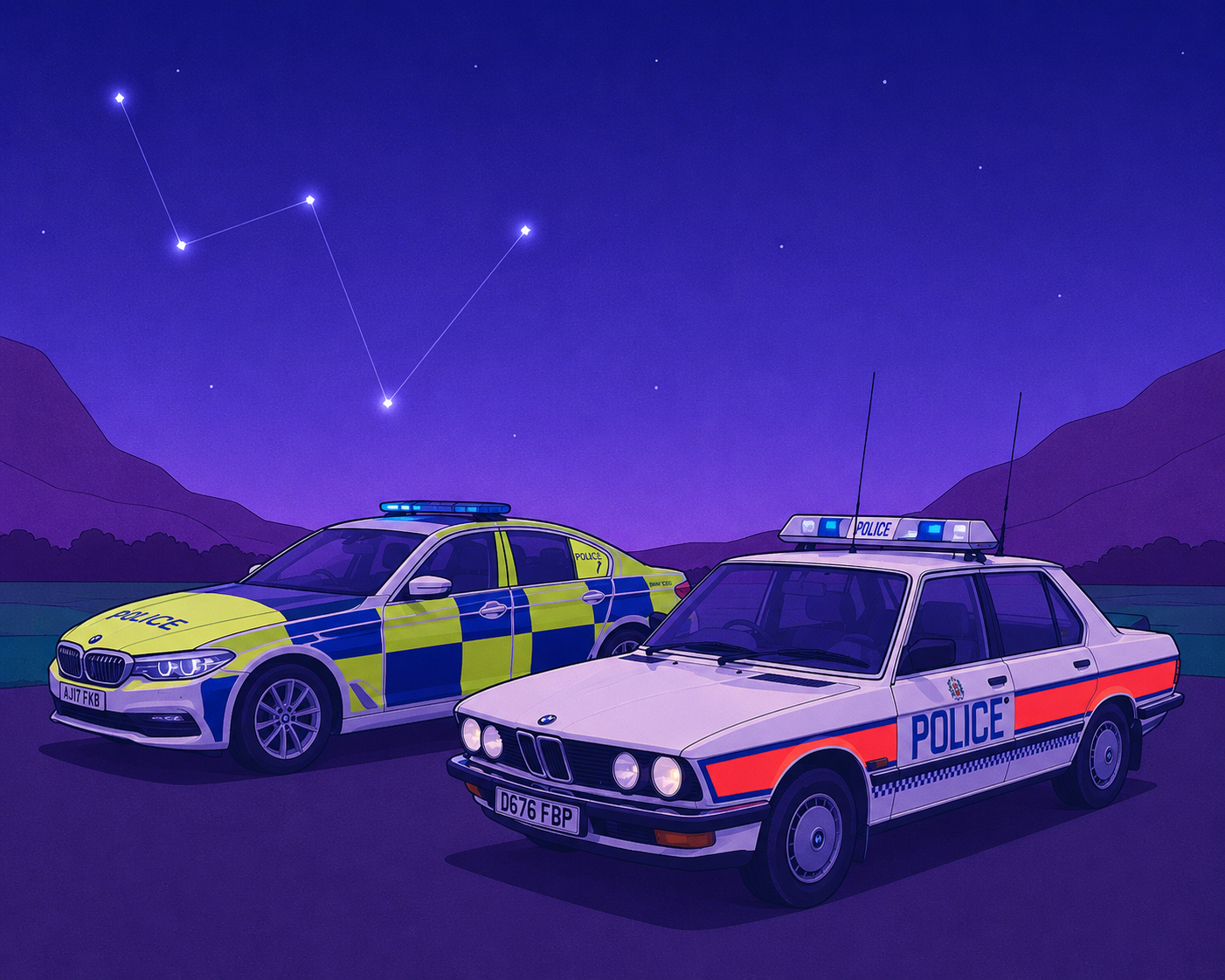 Police vehicles and public-sector intelligence operations connected through investigative data